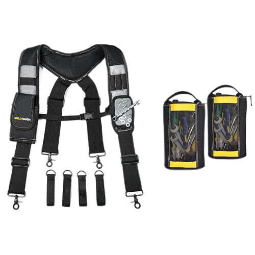 MELOTOUGH 1 PACK Magnetic Suspenders Tool Belt Suspenders + 2 PACK Fastener bag with Mesh Window and Hanging Grommets