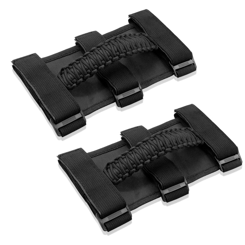 for Jeep Wrangler Accessories Roll Bar Grab Grip Handle Trim for Jeep Wrangler YJ TJ JK JKU JL JLU 1955-2023 Gladiator JT UTV & ATV Door Assist Woven Holder (Black, 2PCS) Standard* 2 Black