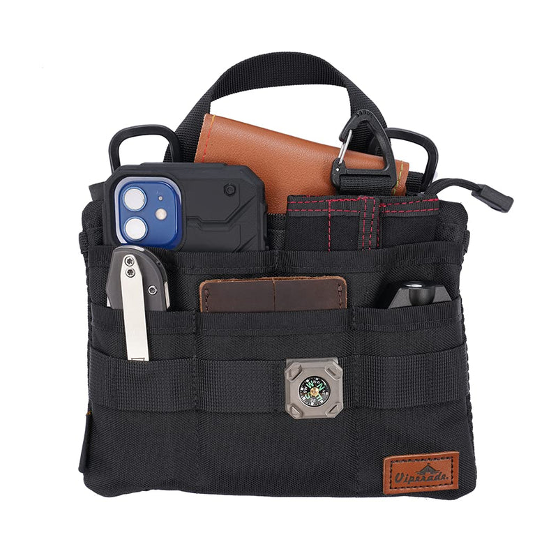 VIPERADE VE5 Slim EDC Pouch with 7 Pockets, Mens Pocket Organizer Multitool Pouch, Mini Crossbody Messenger Bag (No Strap) Black