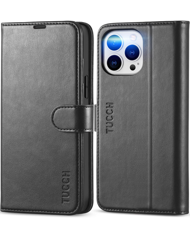 TUCCH Case for iPhone 13 Pro Max 5G, Shockproof TPU Synthetic Leather Case [RFID Blocking] Wallet, Stand Function Magnetic Clasp Cover Compatible with iPhone 13 Pro Max (6.7 inch, 2021) – Black