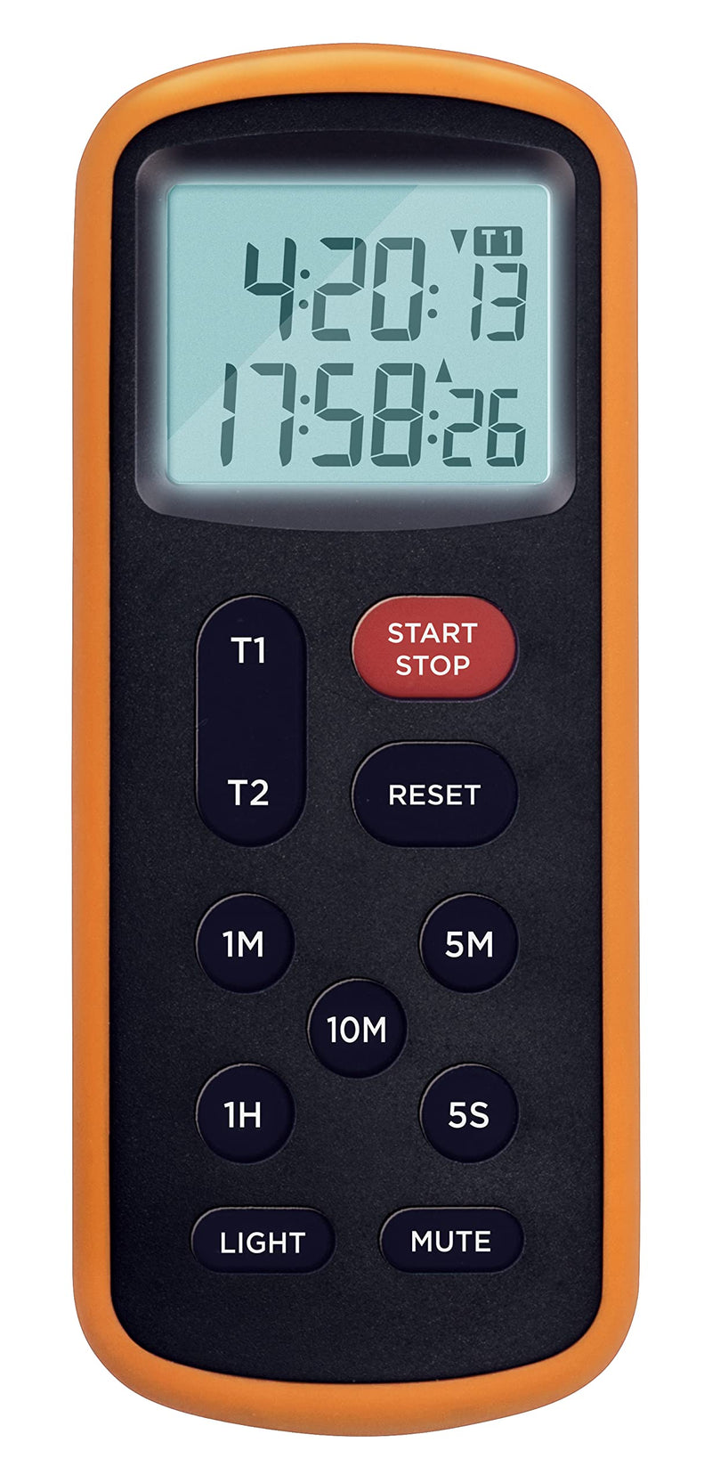 Lavatools KT8 Digital Kitchen Dual Timer & Stopwatch, Backlight, Ultra Loud Alarm, Mute Function, Quick-Set Buttons, Hang Hole, Magnetic for Cooking and Classroom with Lanyard Tangerine