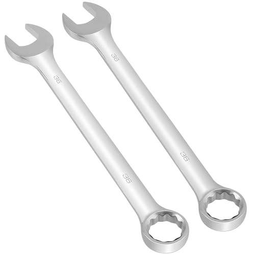 MUKCHAP 2 Pcs 36 mm Combination Wrench, Forged Steel Metric, Open and Box End, 15-Degree Offset, 12-Point Box End