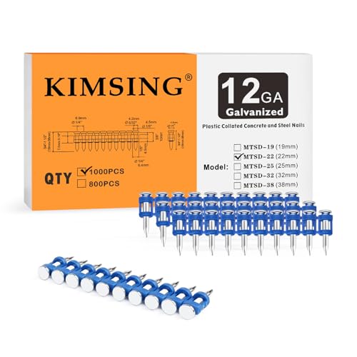 KIMSING 7/8 Inch Plastic Collated Concrete Pins, 1000PCS Box, 12 Gauge 1