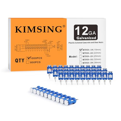 KIMSING 3/4 Inch Plastic Collated Concrete Pins, 1000PCS Box, 12 Gauge 1 box