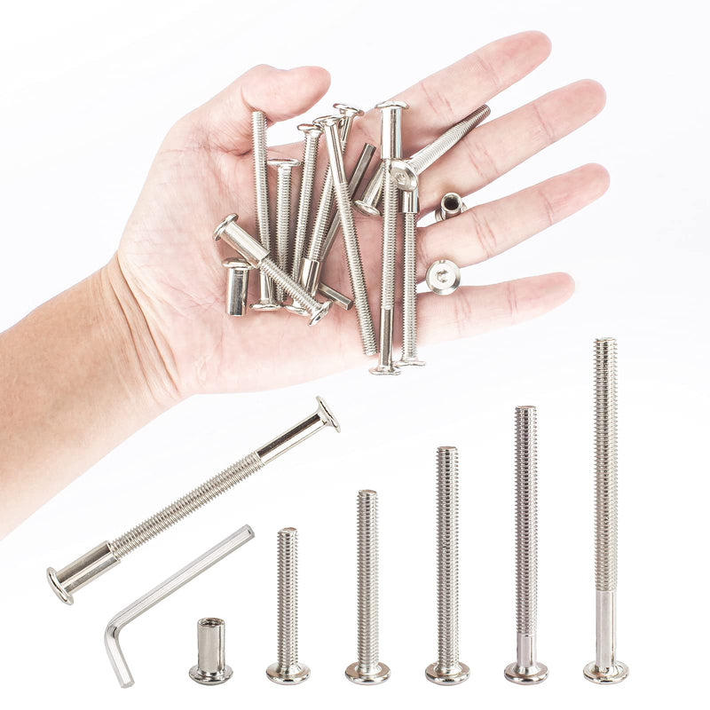 M6 Furniture Joint Connector Bolt & Cap Nut Kit Use for Cot Bed Crib Bolts Hex Drive Socket Cap Bolts - Hex Socket Screws Head (40/50/60/70/85mm 100Pcs) 40/50/60/70/85mm (100pcs)