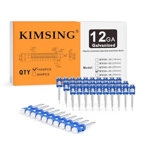 KIMSING 1-1/4 Inch Plastic Collated Concrete Pins, 1000PCS Box, 12 Gauge 1 box