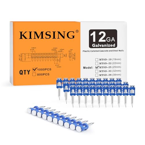 KIMSING 1 Inch Plastic Collated Concrete Pins, 1000PCS Box, 12 Gauge 1 box