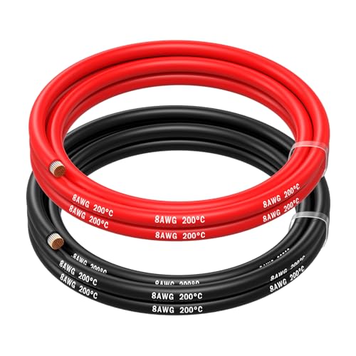 MMOBIEL Battery Electrical Cable AWG 8 10mm² Red and Black 1.5m / 5ft Silicone Cable with 1650 Tinned Copper Core Stranded Wire for RC Aircraft Truck Car Battery Terminal Cable 8Awg 1.5 m