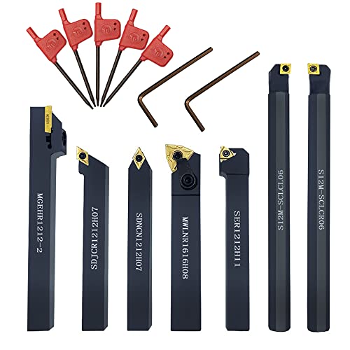 1/2'' Indexable Metal Lathe Turning Tool Holder with Carbide Turning Inserts Black