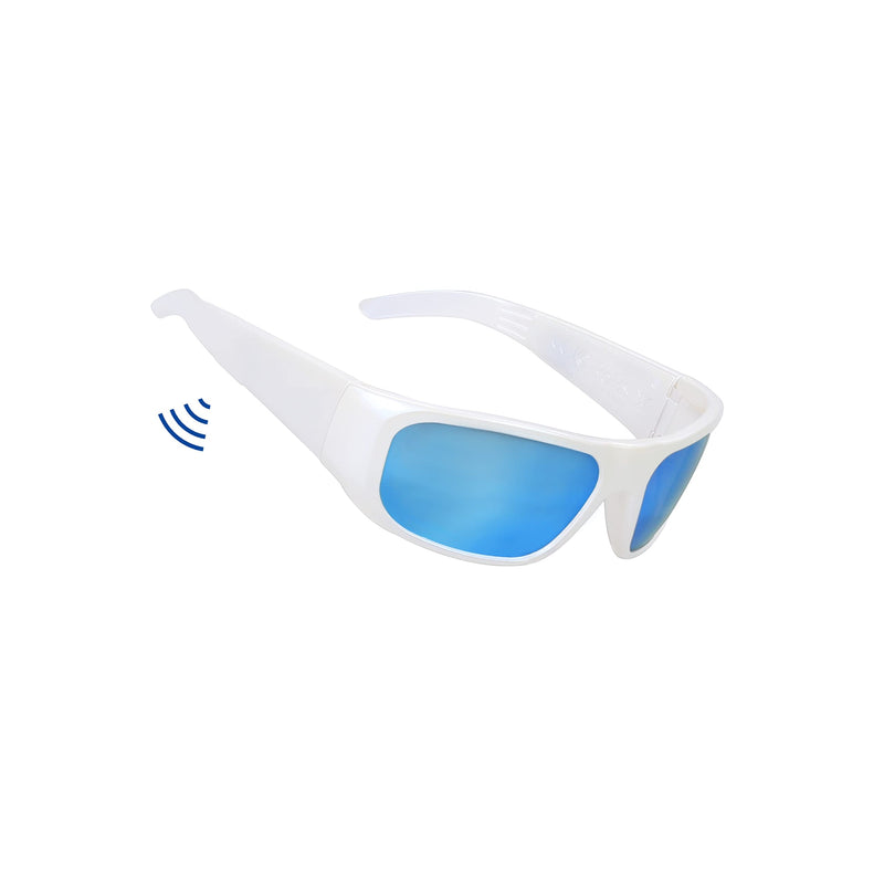 OhO Smart Glasses,Polarized Sunglasses with Bluetooth Speaker,Athletic/Outdoor UV Protection and Voice Control,Unisex(Mirror Blue Lens) Shiny White Frame-blue Lens