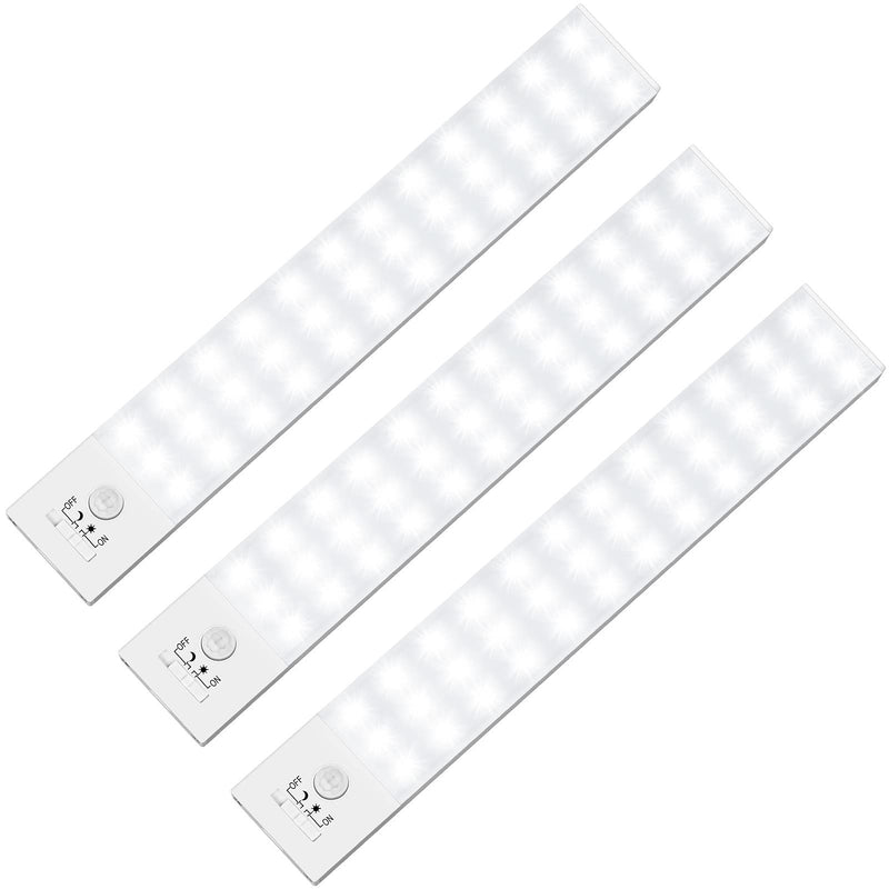 Under Cabinet Lights 3-Pack, Wireless Motion Sensor Lighting with 36 LEDs, 3 Modes, 1500mAh Rechargeable Battery for Kitchen, Hallway, Stairs & Closet 5500K Daylight White 3 Packs-9 inches
