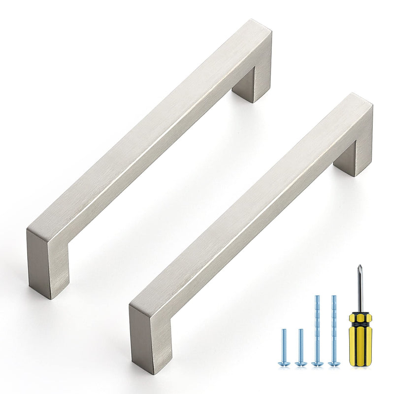 Ravinte 10 Pack 5 Inch Stainless Steel Cabinet Handles Square Cabinet Pulls Brushed Nickel Cabinet Hardware Kitchen Cabinet Drawer Pulls Come with Screwdriver 5 Inch Hole Center