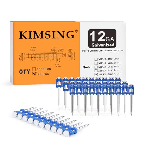 KIMSING 1-1/2 Inch Plastic Collated Concrete Pins, 800PCS Box, 12 Gauge 1 box