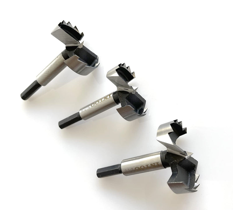 INTOO Forstner Bit Set 3Pcs Hex Shank,1-7/8",2",2-1/8" Multi Sided Shank Wood Drill Bits Set #5（1-7/8",2",2-1/8"）