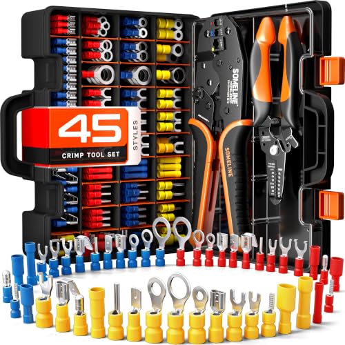 SOMELINE Wire Terminal Crimping Tool Kit, 22-10 AWG with 45-Type Connectors 45 Types + 2 Tools
