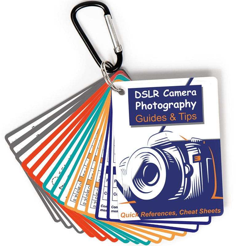 DSLR Cheat Sheet for Canon, Nikon, Sony, Camera Accessories Quick Reference Cards Photography Guides & Tips: Settings, Exposure, Modes, Composition, Lighting etc 4×3 inch Dslr Reference Cards