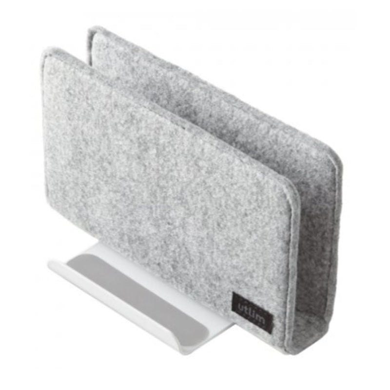Sonic Utlim Vertical Laptop Stand for Desk, Dock Holder with Felt Cover, Desk Organizer, Storage and Stand for All MacBooks, Windows Laptops, Tablets, and Smartphones, UT-5352-W White/Grey