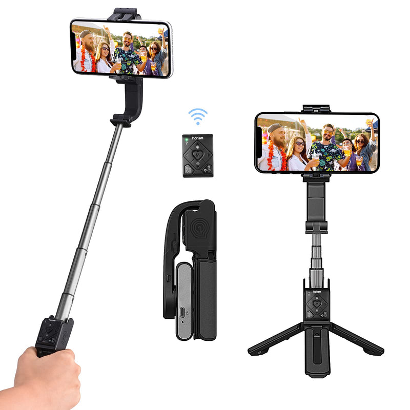 Selfie Stick Tripod with Remote 1-Axis Gimbal Stabilizer, 4 in 1 Portable Phone Tripod w/Extendable Stick, Face Tracking & 360°Rotation for iPhone 13 Pro Android Video Recording Vlog hohem iSteady Q Black Selfie Stick with remote
