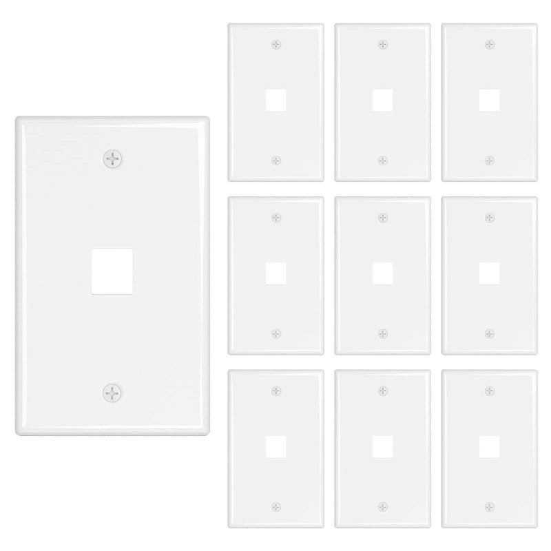 iwillink 1 Port Keystone Jack Wall Plate 10-Pack, Low Profile Ethernet Wall Plate Single Gang Wall Plates for Keystone Jack, White 1-Port