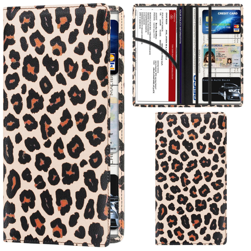 Car Registration and Insurance Card Holder with Magnetic Closure, Premium PU Leather License Registration Holder for Driver License, Insurance Card, Paperwork, Men & Women (Snow Leopard 1) Snow Leopard 1