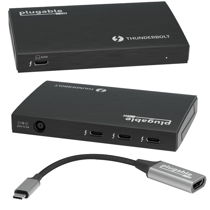 Plugable Thunderbolt 4 Hub | 60W Laptop Charging | 3X Thunderbolt 4 Ports | Dual 4K/Single 8K Displays | USB4 Compatibility - TBT4-HUB3C