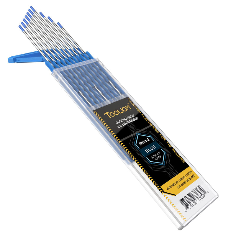 TOOLIOM Tig Tungsten Welding Tungsten Electrodes 2% Lanthanted Tungsten 3/32” x 7” (Blue,Ewla-2) 10-Pack 3/32" Blue