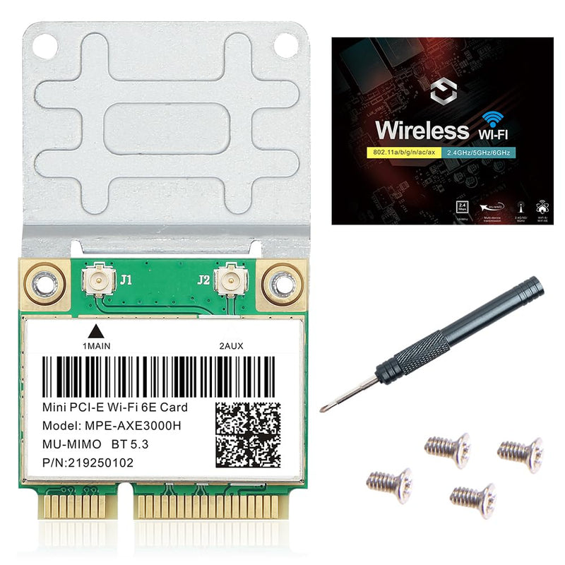 WiFi 6E Half Mini PCI-E WiFi Network Card 802.11AX AC MPE-AXE3000H 2.4GHz 5GHz 6GHz 5400Mbps Wireless Card BT5.2 MU-MIMO Mini PCIe Wi-Fi 6E Adapter OFDMA vPro for Windows 10/11 PC Laptops