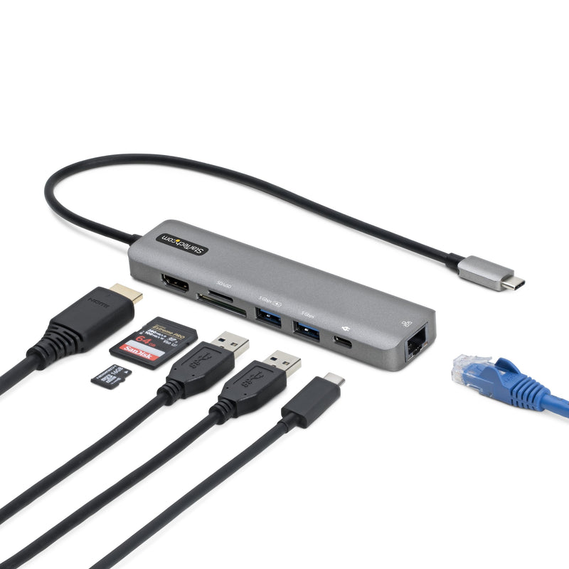 StarTech.com 7-in-1 USB-C Hub, Extra Long Cable Multiport Adapter with Gigabit Ethernet, 4K 60Hz HDMI, Gigabit Ethernet, SD/microSD and 100W Charging for MacBook Pro/Air and Windows