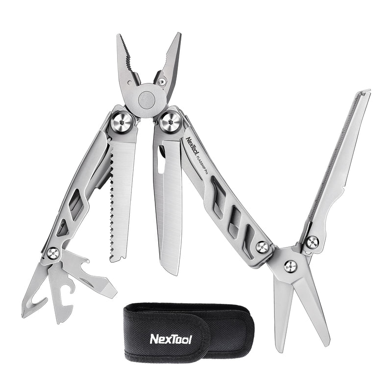 NexTool Flagship Pro Multitool, Foldable Utility Knife with Safety Locking, EDC Multitool with Pocket Knife, Full Size Scissors, Can Opener for Camping, Survival, Fishing, Cool Gifts for Men Sliver