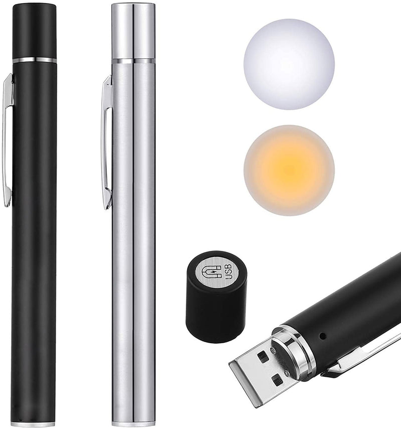 LEKIA Diagnostic Light Pupil Light Medical Pack of 2 Rechargeable USB Diagnostic LED Pen Lamp Doctors Nurse Accessories Medical Lamp Pen Light with 2 Light Sources Pocket Clip m