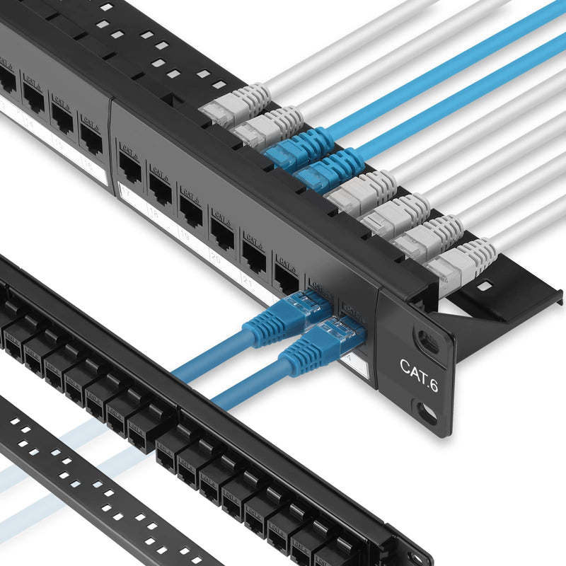 Rapink Patch Panel 24 Port Cat6 with Inline Keystone 10G Support, Pass-Thru Coupler Patch Panel UTP 19-Inch with Removable Back Bar, 1U Network Panel for Cat6, Cat5e, Cat5 Cabling Black