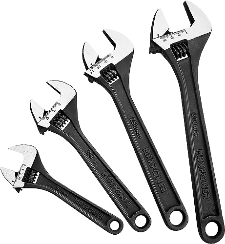 MAXPOWER Adjustable Wrench Set, Forged, Heat Treated, Black Phosphate Finish Adjustable Wrenches, 4 Pack (6-inch, 8-inch, 10-inch, 12-inch) 6“ 8” 10“ 12”