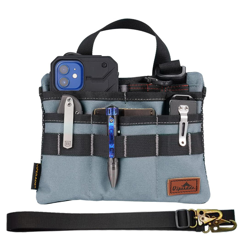 VIPERADE VE5 Slim EDC Pouch with 7 Pockets, Mens Pocket Organizer Multitool Pouch, Mini Crossbody Bag Messenger Shoulder Bag Grey