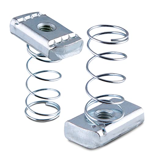 Highcraft OTDT-A36 1/4-Inch Thread x 1-3/8-Inch Strut Channel Nuts with Short Spring, Carbon Steel with Zinc Finish-50 Pack, Chrome 1/4 in. x 1-3/8 in.