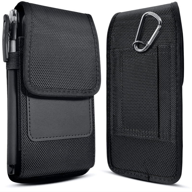 Cell Phone Pouch Belt Holster Case for iPhone 15, 15 Pro 14, 14 Pro 13 Pro, 13 12 Pro Xs X 11 XR Samsung Galaxy S24 S23 S22 S21 S20 S10 S9, ID Card Slot Holder (Fits Otterbox Commuter) Black Medium