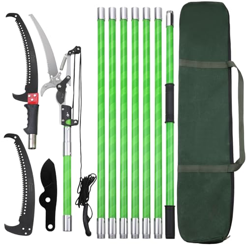 27 Feet Tree Pole Pruner Manual Branches Trimmer Tree Branch Garden Tools Loppers Hand Pole Saws Extendable Height Adustable System for Sawing and Shearing 27FT