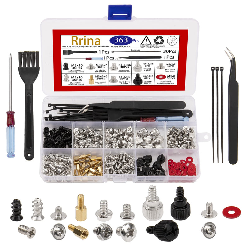 363Pcs Computer Screw Standoffs Assortment Kit for 2.5in SSD Hard Drive Computer Case Motherboard Fan Power Graphics