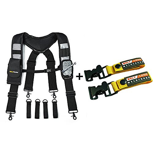 MELOTOUGH 1 PACK Magnetic Suspenders Tool Belt Suspenders + 1 PACK Work Glove Holder Glove Strap Quick Leash