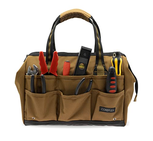 Coreflex 14 inch Wide-Mouth Tool Bag, Gear Bag, Multiple Purpose - for Plumbers, Electricians, Handymen also good for daily use, office use and camping. (Tan) Tan