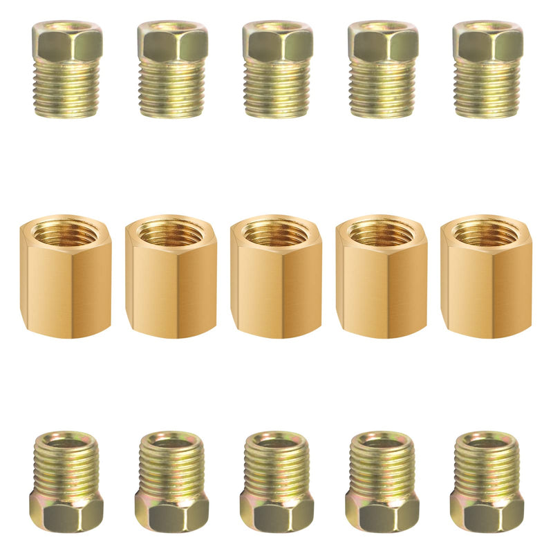 Brake Line Fittings for 1/4 inch Brake Line Tube, 7/16-24 Threads, 15 Pieces (5 Unions, 10 Nuts) 15pcs for 1/4 tube