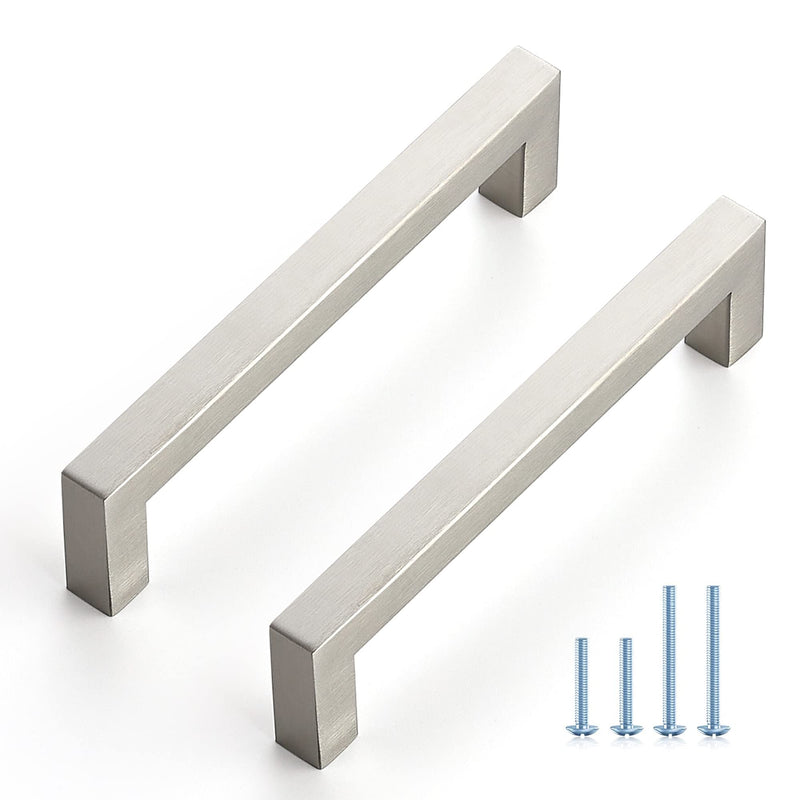 Ravinte 10 Pack Cabinet Handles Square Cabinets Cupboard Handles Brushed Nickel Drawer Pulls Stainless Steel Kitchen Cabinet Pulls Cabinet Hardware Drawer Handles 5 inch Hole Center