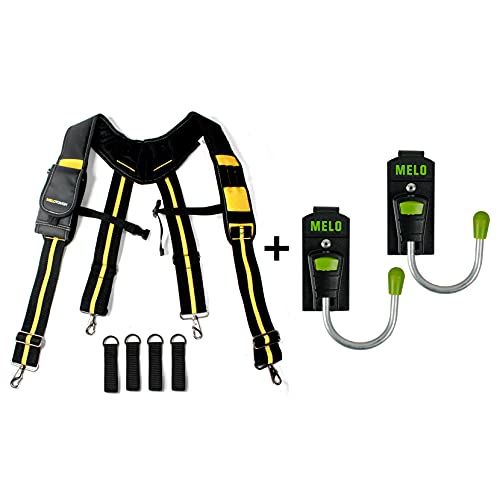 MELOTOUGH 1 PACK Padded Suspenders/Tool Belt Suspenders Heavy Duty Work for Carpenter Electrician Work Suspension Rig + 2 PACK Tool Holster Cordless Drill Holster/Hook Single