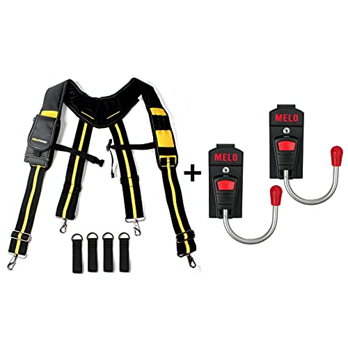 MELOTOUGH 1 PACK Tool Belt Suspenders Heavy Duty Work for Carpenter Electrician Work Suspension Rig + 2 PACK Tool Holster Cordless Drill Holster/Hook Single