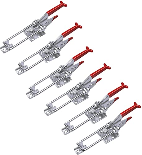 SKYCK 6-Pack 2000lbs Capacity Heavy Duty Toggle Clamp,Adjustable U Bolt Self-Lock Latch for Tire Carrier,Toggle Latch Lock for Sliding Door,40431 Pull Cam Jigs for Barn Door Jamb,Tool Box,Smoker Clamp Red
