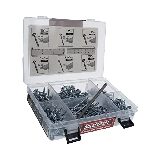 Milescraft 5209 Pocket Screw Kit 350- T20 Star Head Pocket Hole Screw Kit (350-Pieces)- 6 Sizes + Bonus 6inch Magnetic Driver Included-All Screws Needed for Pocket Hole Joinery