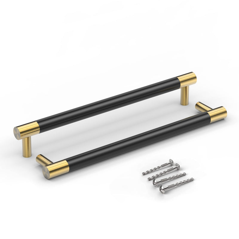Bar Cabinet Handle Knob Pull Brushed Satin Gold/Brass Finish with Electroplated Matte Black 10.1" (8.8" Hole Center) for Kitchen Cabinet Hardware/Dresser Drawer Handles 5 Pieces 8.8" Hole Center