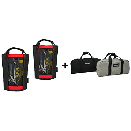 MELOTOUGH 2 PACK Fastener Bag Utility Canvas Zipper Tool Bag + 2 PACK Utility Tool Tote bag Combo Kit-Includes 1 Medium & 1 Small Tool Organizer Bags