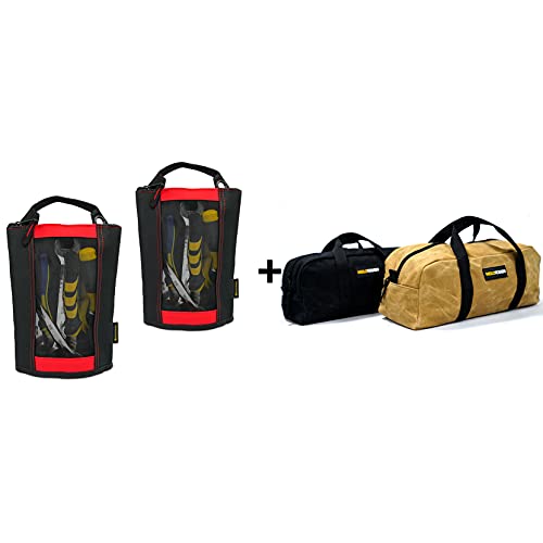 MELOTOUGH 2 PACK Fastener Bag Utility Canvas Zipper Tool Bag + 2 PACK Waxed Canvas Utility Tool Tote bag Combo Kit-Includes 1 Medium & 1 Small Tool Organizer Bags