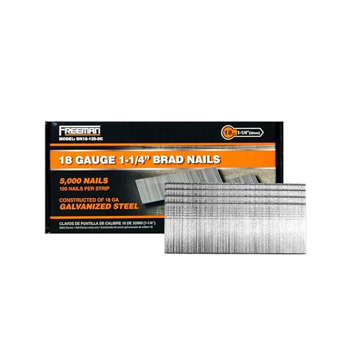 Freeman 18-Gauge Brad Nails, 1-1/4 Inch, Glue Collated Galvanized, 5000 Count, For Trim, Molding and Baseboards, Fits Most 18-Gauge Pneumatic, Electric Brad Nailers – BN18-125-5K