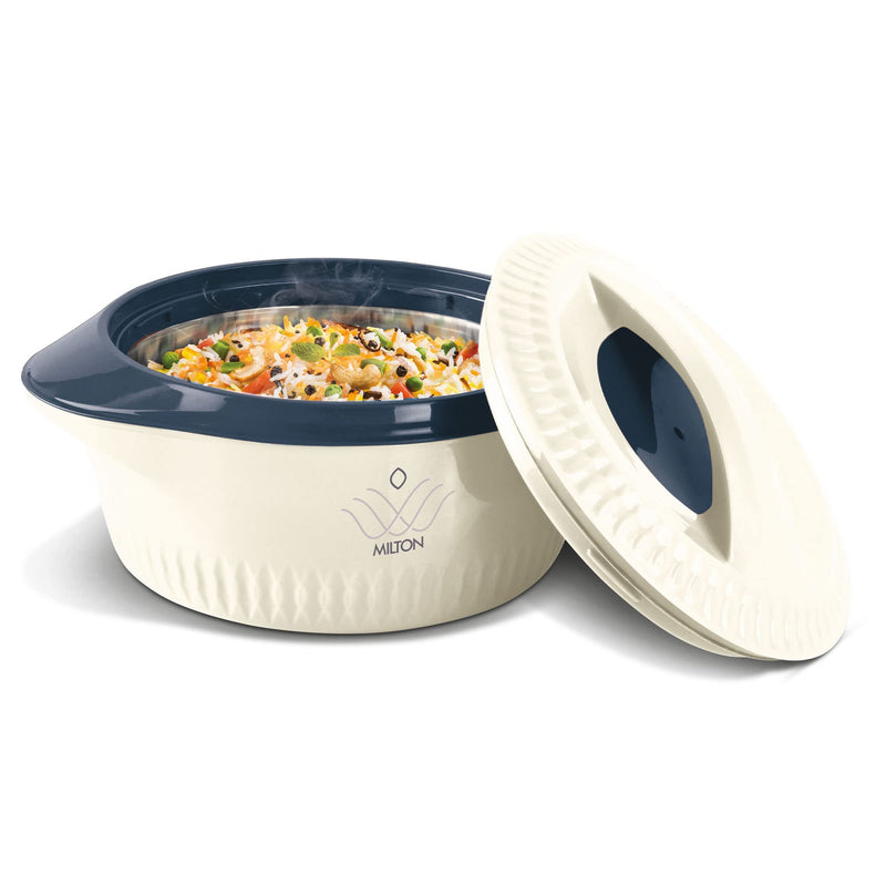 MILTON Royal 2500 Insulated Inner Stainless Steel Casserole, 2.05 litres, Cream | BPA Free | Food Grade | Easy to Carry | Easy to Store | Ideal for Chapatti | Roti | Curd Maker